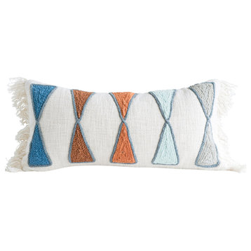 Multicolor Rectangle Cotton Pillow With Embroidery/Fringe