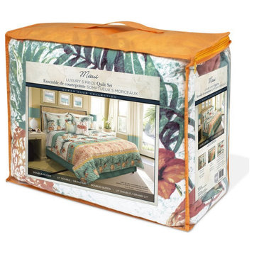 Safdie & Co. 4-piece Modern Polyester Maui Printed Twin Quilt Set in Multi-Color