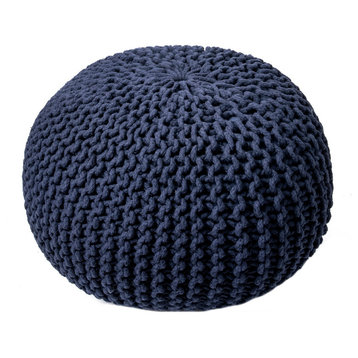 nuLOOM Knitted Cotton Ling Contemporary Pouf, Navy