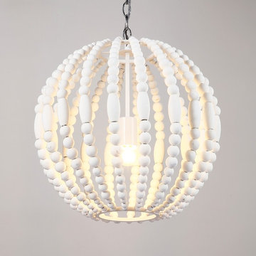 Postmodern 1-Light Pure White Wooden Bead Strand Metal Globe Pendant Light