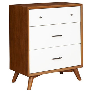 Alpine Furniture Flynn 3 Drawer Two Tone Wood Small Chest in Acorn (Brown)-White