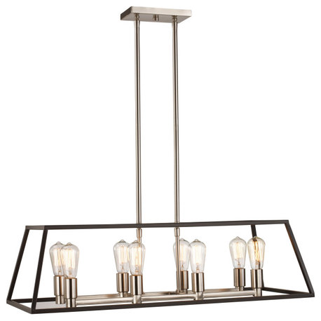 Trans Globe Lighting 10468ms 8 Light 35"W Linear Chandelier - Black / Brushed