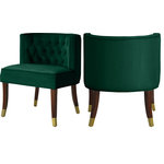 Meridian Furniture - Perry Velvet Upholstered Dining Chair (Set of 2), Green - Make diners feel comfortable from the first course through dessert when you seat them in this Perry velvet dining chair. This handsome chair is covered in chic, plush green velvet and features a button-tufted back for an elegant look that impresses visitors and family alike. The chair sits on espresso wood legs with metal caps in brushed gold for added elegance and refinement.