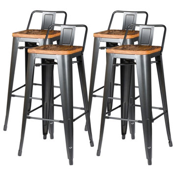 Pemberly Row 30" Metal Low Back Bar Stool in Gray (Set of 4)