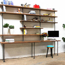 Susannah Bespoke Recycled Scaffolding Boards & Dark Steel Pipe Desk & Shelves - Storage Cabinets