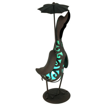 Metal Duck Holding Umbrella LED Solar Light Statue