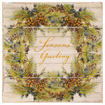 R Z - Seasons Greetings Wood Plank - What a gorgeous print for the holidays! Made of MDF. Beautiful wreath printed on a MDF wood plank will adorn your interior wall all holiday long. This print would be perfect placed on a wall welcoming guests at the front door! Measures 17.5" X 17.5" X .5". From artist LANIE LORETH.
