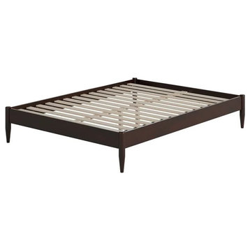 Midcentury Platform Bed, Hardwood Frame With Slatted Support, Espresso/Queen