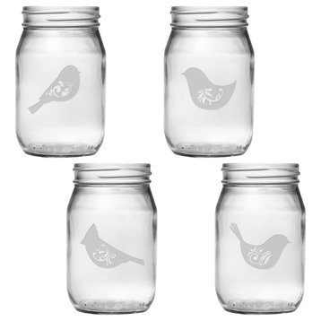 Birds of a Feather 4-Piece Drinking Jar Set