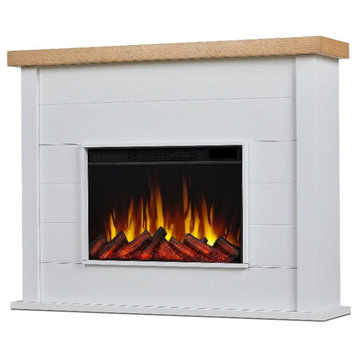 Pemberly Row 49" Modern Wood Slim Electric Fireplace in White