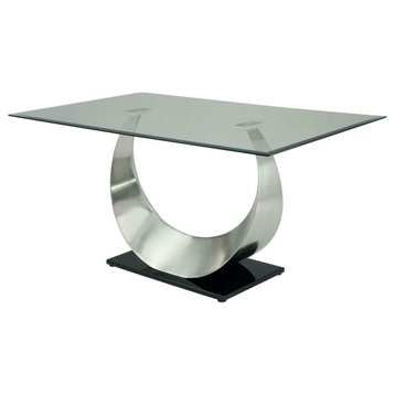 Benzara BM209533 Metal & Glass Dining Table With U Shape Base, Chrome & Black