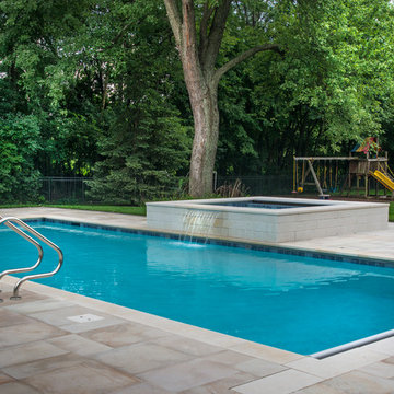 Burr Ridge, IL Swimming Pool, Raised Spa With Waterfall and Deck Sprays
