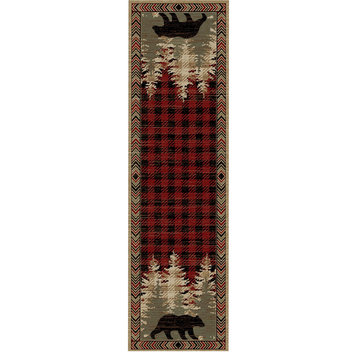 Blowing Rock Lodge Area Rug, Red, 2'3"x7'7"