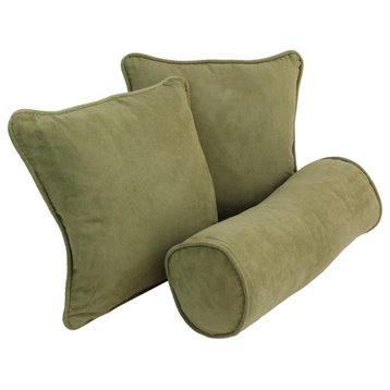 Double-Corded Solid Microsuede Throw Pillows With Inserts, Set of 3, Sage Green