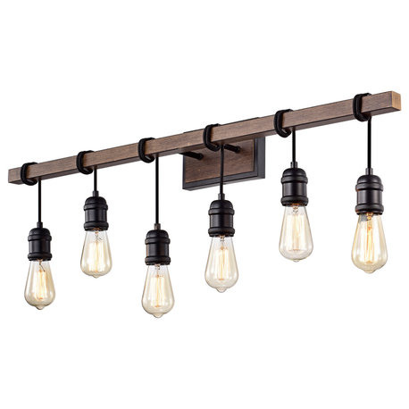 Amber 6-light Wall Sconce in Antique Black and Faux Wood Grain Finish