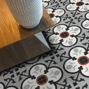 8"x8" Nador Handmade Cement Tile, Black/Grey/Red, Set of 12
