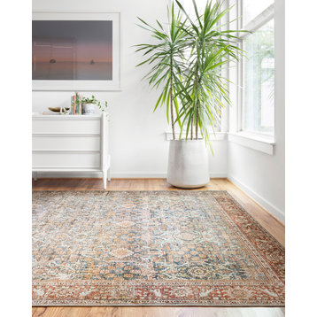 Ocean, Rust Printed Polyester Layla Area Rug by Loloi II, 7'-6"x9'-6"