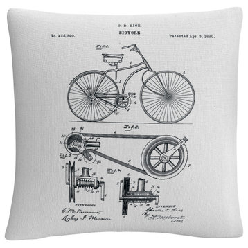 Claire Doherty 'Bicycle Patent 1890 White' Decorative Throw Pillow