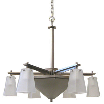 Satin Nickel 6+3 Downlight Chandelier With Etched Glass