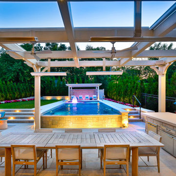 Hinsdale, IL Rectilinear Pool with Hot Tub Inside and Infinity Edge