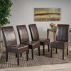GDF Studio Percival T-stitched Chocolate Brown Leather Dining Chairs, Brown, Set of 4
