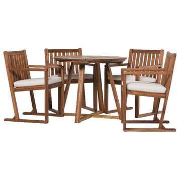 Pemberly Row Modern Slat Back 5 Piece Solid Wood Dining Set - Brown