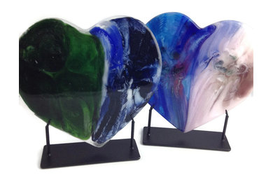 Fused Glass Heart Sculptures
