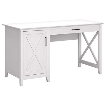 Classic Desk, Drawer With Flip Down Front & X-Shaped Accents, Pure White Oak
