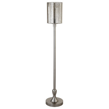 68" Nickel Torchiere Floor Lamp With Silver Transparent Glass Drum Shade