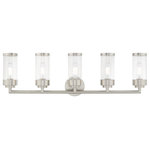 Livex Lighting - Livex Lighting 10365-91 Hillcrest - Five Light Bath Vanity - The five light bath vanity from the Hillcrest collHillcrest Five Light Brushed Nickel Clear *UL Approved: YES Energy Star Qualified: n/a ADA Certified: n/a  *Number of Lights: Lamp: 5-*Wattage:100w Medium Base bulb(s) *Bulb Included:No *Bulb Type:Medium Base *Finish Type:Brushed Nickel