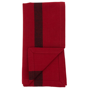Table Napkins With Banded Design, Set of 4, Red