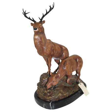 Two Deers Bronze Statue -  Size: 21"L x 13"W x 32"H.