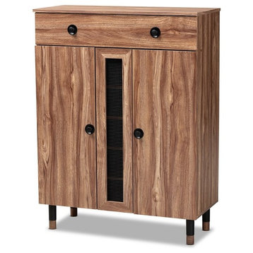 Baxton Studio Valina 2-Door Wood Shoe Storage Cabinet with Drawer in Oak-Black