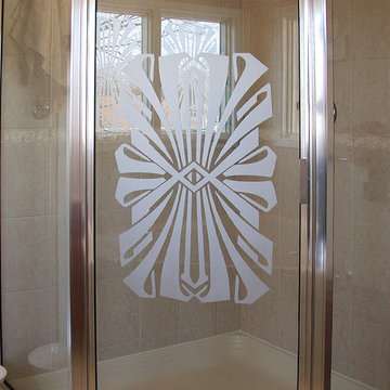 Art Deco Etching on Bathroom Shower Door