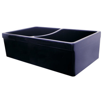 Quatro Alcove Reversible Double Bowl Fireclay Sink, Sapphire Blue