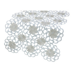 Xia Home Fashions - Daisy Splendor Table Runner, 15"x54", Ivory - Table Runners