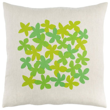 Little Flower by E. Gardner Pillow, Grass/Lime/Beige, 20' x 20'