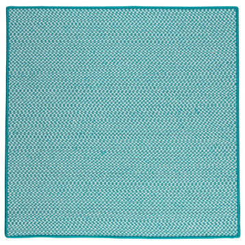 Outdoor Houndstooth Tweed Turquoise 11' Square, Square, Braided Rug
