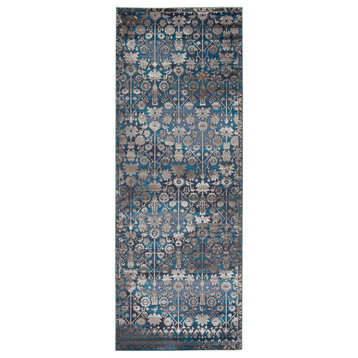 Vibe Izar Trellis Blue and Red Area Rug, Blue and White, 3'x8'