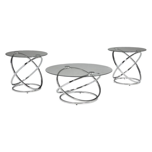 Hollynyx Table Set, Coffee Table and 2 End Tables, Chrome
