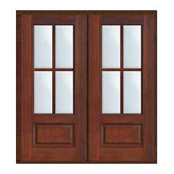 Prehung French Double Door 80 Fiberglass 3/4 Lite 4 Lite SDL Glass - Patio Doors