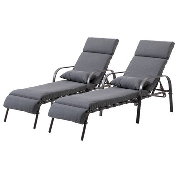 Set of 2 Adjustable Chaise Lounge Chair with Cushion & Pillow, Dark Gray