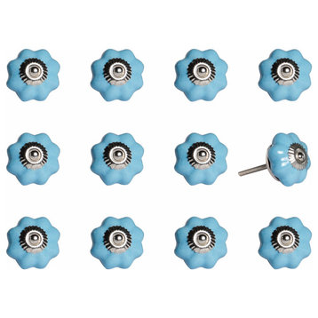 1.5" X 1.5" X 1.5" Light Blue And Silver  Knobs 12 Pack
