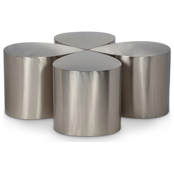 Petal Finished Iron Metal Coffee Table, Silver, 4 Piece