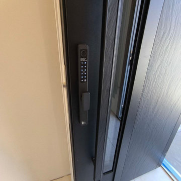 Dekton 0163 Ardesia Nero, double doors with transom; fingerprint smart lock