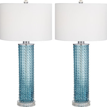 Sea Blue Glass and Crystal Table Lamp (Set of 2) - Sea Blue