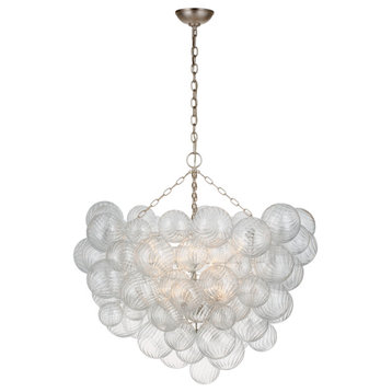 Talia Grande Chandelier in Burnished Silver Leaf with Clear Swirled Glass
