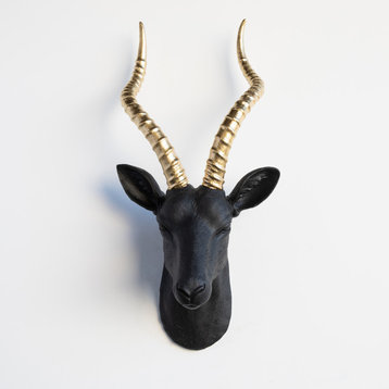 Large Faux Antelope Head Wall Mount, Black and Gold