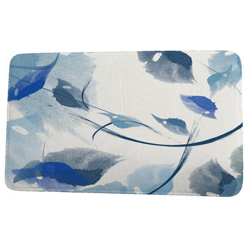 Goals, Gourds, and Gatherings Windy Floral Print Bath Mat, Navy Blue, 17"x24"