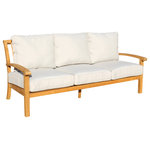 Courtyard Casual - Courtyard Casual Natural Teak Heritage Outdoor Teak Sofa - Cozy up your patio with the sleek and meditative design of the Courtyard Casual Natural Outdoor Teak Sofa. This sofa combines the comfort of transitional design with the functionality of sturdy teak and UV-resistant fabric cushions. Whether entertaining by the pool or escaping the heat under a covered patio, you can rely on the resilience and sustainability of the Courtyard Casual Natural Sofa to uplift your space.